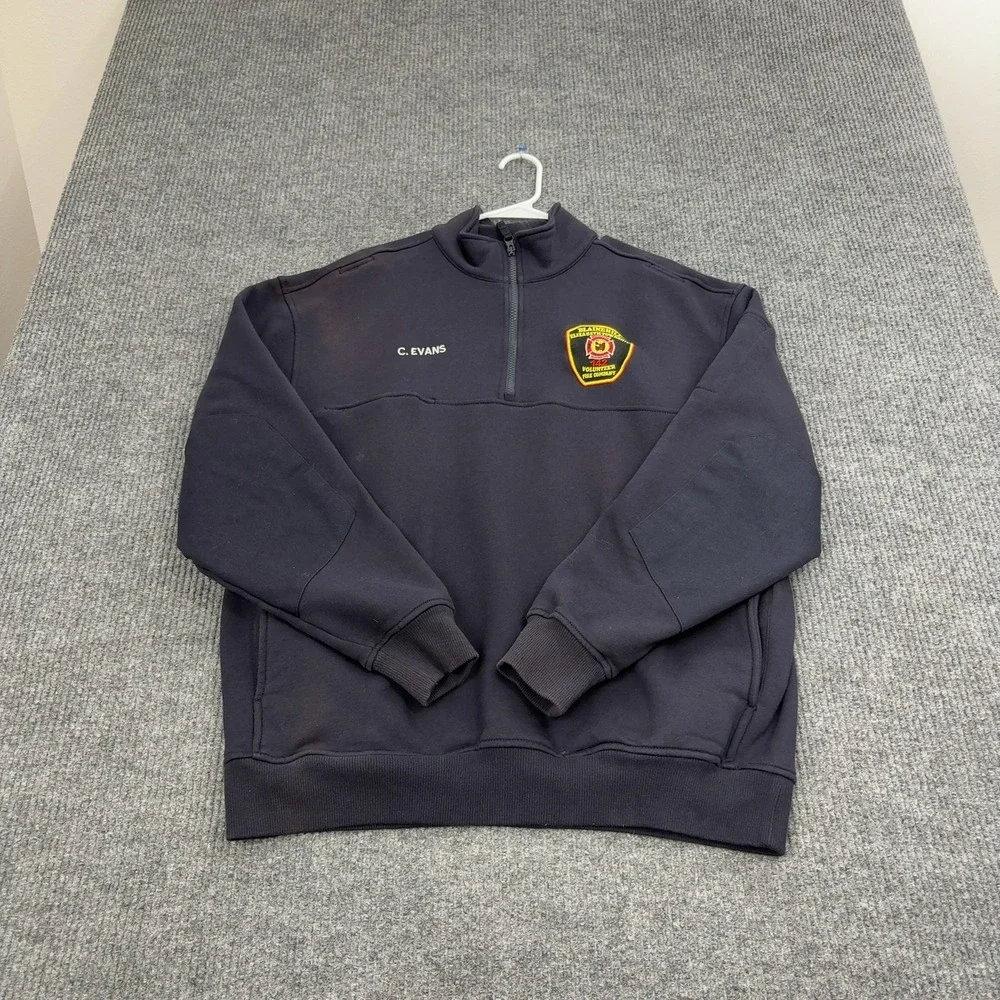 Blaine Hill Fire Dept Pullover Mens XL‎ Navy Blue Quarter Zip Workwear Style
